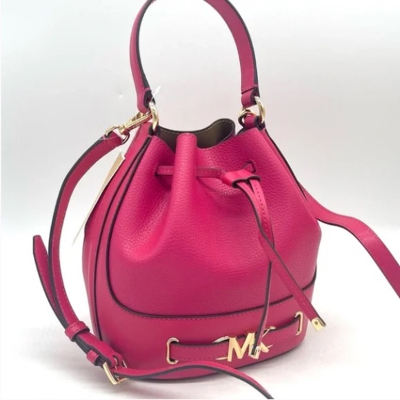 Michael Kors "Reed" Medium Bucket Messenger Crossbody Bag "Electric Pink" - Picture 2 of 8